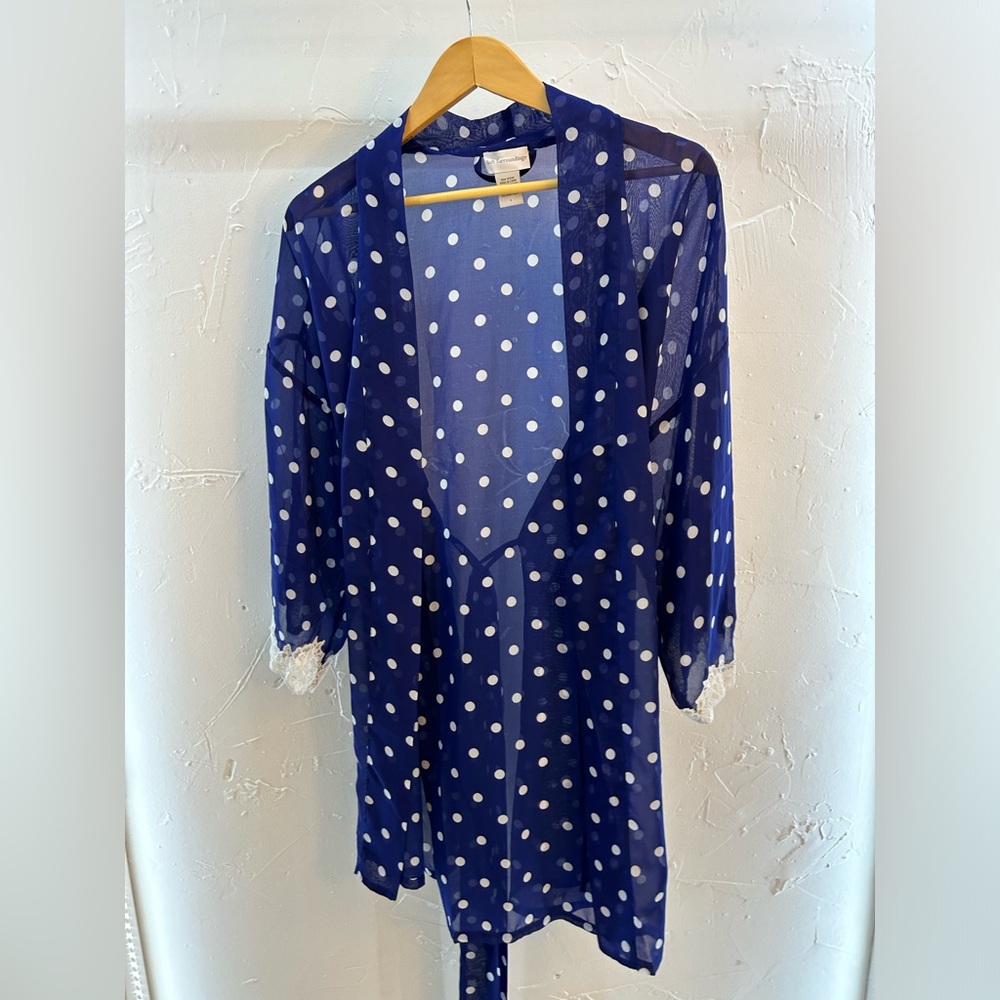 Soft Surroundings Blue Polka Dot Chiffon Short Robe size S